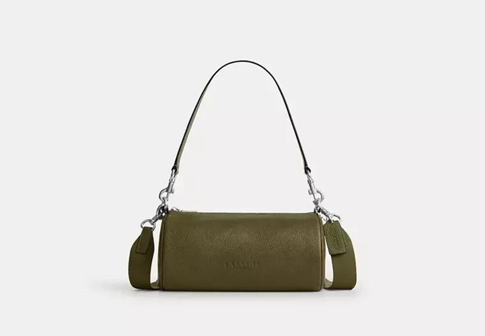 NWT B7-008 Coach Andre Barrel Bag 24 Silver/Olive CET81 Pebble Leather